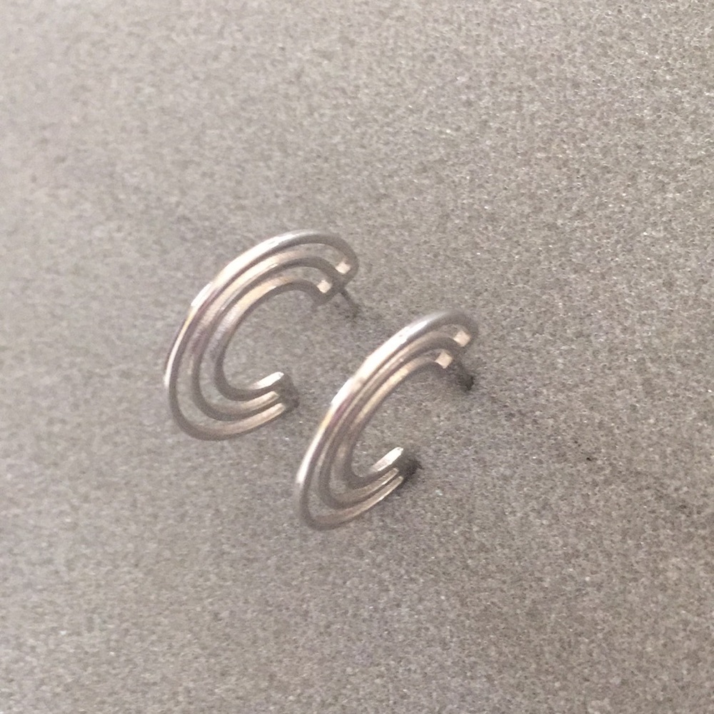 Silver Hoop Earrings with Posts - Picture 3 of 5